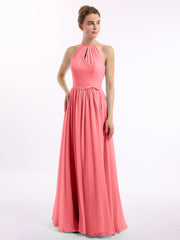 Lange Halfter Chiffon-Kleider mit offenem Rücken Wassermelone