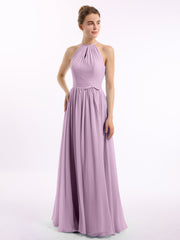 Lange Halfter Chiffon-Kleider mit offenem Rücken Blauregen