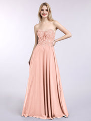 Trägerloser Ausschnitt Chiffon mit Applique Kleid Koralle