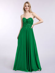 Trägerloser Ausschnitt Chiffon mit Applique Kleid Smaragd