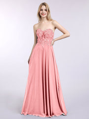 Trägerloser Ausschnitt Chiffon mit Applique Kleid Flamingo