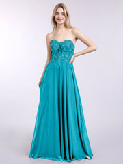 Trägerloser Ausschnitt Chiffon mit Applique Kleid Jade