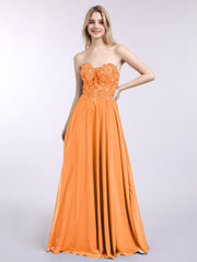 Trägerloser Ausschnitt Chiffon mit Applique Kleid Orange