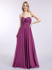 Trägerloser Ausschnitt Chiffon mit Applique Kleid Orchidee