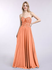 Trägerloser Ausschnitt Chiffon mit Applique Kleid Papaya