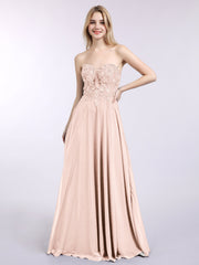 Trägerloser Ausschnitt Chiffon mit Applique Kleid Perlrosa