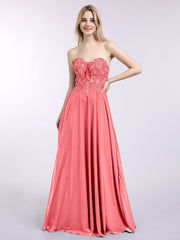 Trägerloser Ausschnitt Chiffon mit Applique Kleid Wassermelone