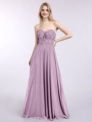 Trägerloser Ausschnitt Chiffon mit Applique Kleid Vintage Mauve