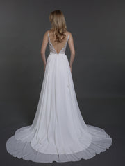 V-Ausschnitt Chiffon Brautkleid mit Perlen Champagner