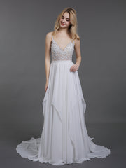 V-Ausschnitt Chiffon Brautkleid mit Perlen Elfenbein