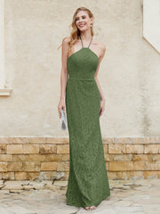 Halshalter Etui Spitze Kleid Moos