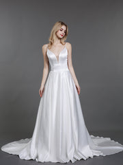 Spaghettiträger Einfach Satin Brautkleid Weiß