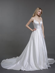 Spaghettiträger Einfach Satin Brautkleid Champagner