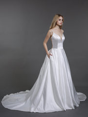 Spaghettiträger Einfach Satin Brautkleid Elfenbein