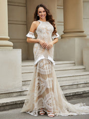 Spitze Quaste Meerjungfrau Sweep-Zug Brautkleid Champagner