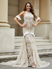 Spitze Quaste Meerjungfrau Sweep-Zug Brautkleid Champagner