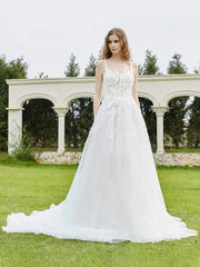 Spaghettiträger Tüll Kapelle Zug Brautkleid Hochzeitskleid Weiß