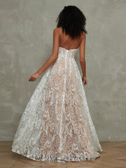 Nude Futter Elfenbein Spitze Halshalter Bodenlang Kleider Elfenbein