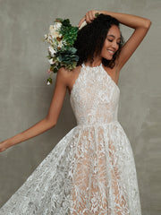 Nude Futter Elfenbein Spitze Halshalter Bodenlang Kleider As Pictures