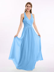 V-Ausschnitt  Chiffon Kleid mit Bowknot Blau