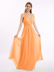 V-Ausschnitt  Chiffon Kleid mit Bowknot Orange