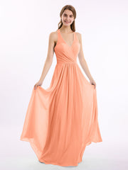 V-Ausschnitt  Chiffon Kleid mit Bowknot Papaya