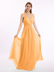 V-Ausschnitt  Chiffon Kleid mit Bowknot Mandarine