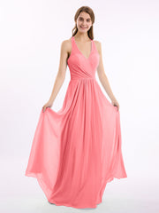 V-Ausschnitt  Chiffon Kleid mit Bowknot Wassermelone