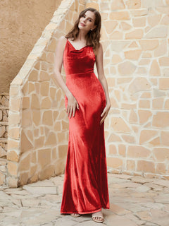 Rundhals Ausschnitt Meerjungfrau Samt Kleid Rot