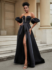 Klassisch A-Linie Satin Herzform Ballkleid Schwarz Übergröße