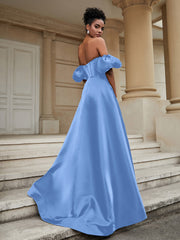 Klassisch A-Linie Satin Herzform Ballkleid Blau