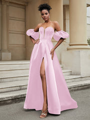 Klassisch A-Linie Satin Herzform Ballkleid Zartrosa
