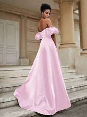 Klassisch A-Linie Satin Herzform Ballkleid Zartrosa