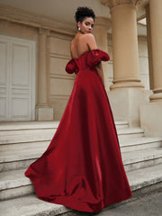 Klassisch A-Linie Satin Herzform Ballkleid Burgunderrot