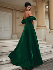 Klassisch A-Linie Satin Herzform Ballkleid Dunkelgrün