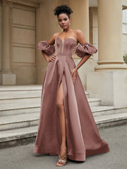 Klassisch A-Linie Satin Herzform Ballkleid Staubige Rosa