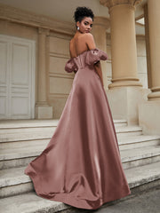 Klassisch A-Linie Satin Herzform Ballkleid Staubige Rosa