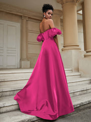 Klassisch A-Linie Satin Herzform Ballkleid Fuchsia