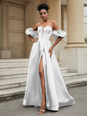 Klassisch A-Linie Satin Herzform Ballkleid Elfenbein