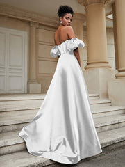 Klassisch A-Linie Satin Herzform Ballkleid Elfenbein
