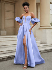 Klassisch A-Linie Satin Herzform Ballkleid Lavendel Übergröße