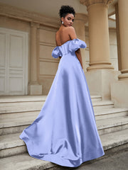 Klassisch A-Linie Satin Herzform Ballkleid Lavendel