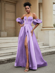Klassisch A-Linie Satin Herzform Ballkleid Lila