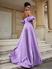 Klassisch A-Linie Satin Herzform Ballkleid Lila