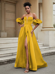 Klassisch A-Linie Satin Herzform Ballkleid Ringelblume Übergröße