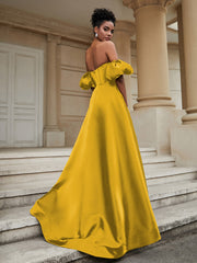 Klassisch A-Linie Satin Herzform Ballkleid Ringelblume