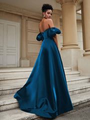 Klassisch A-Linie Satin Herzform Ballkleid Meerblau