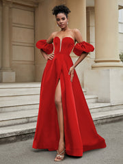 Klassisch A-Linie Satin Herzform Ballkleid Rot