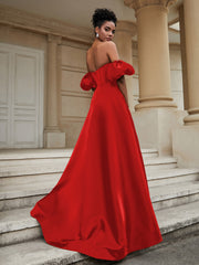 Klassisch A-Linie Satin Herzform Ballkleid Rot