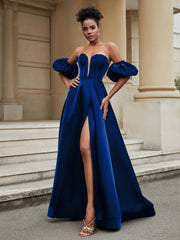 Klassisch A-Linie Satin Herzform Ballkleid Königsblau Übergröße